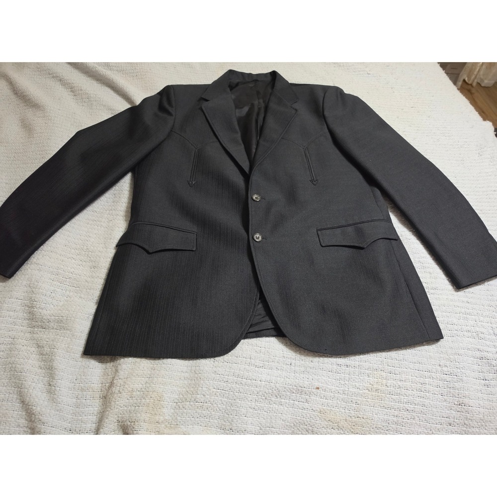 Circle S Ranch Western Wear Black Pinstripe Blazer‎ Sport Coat Mens 46R Made USA